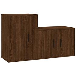 Foto van The living store classic tv-meubelset - bruineiken - 57x34.5x40 cm en 40x34.5x60 cm - bewerkt hout