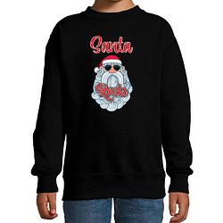 Foto van Bellatio decorations kersttrui/sweater voor kinderen - kerstman - santa rocks - zwart 5-6 jaar (110/116) - kerst truien