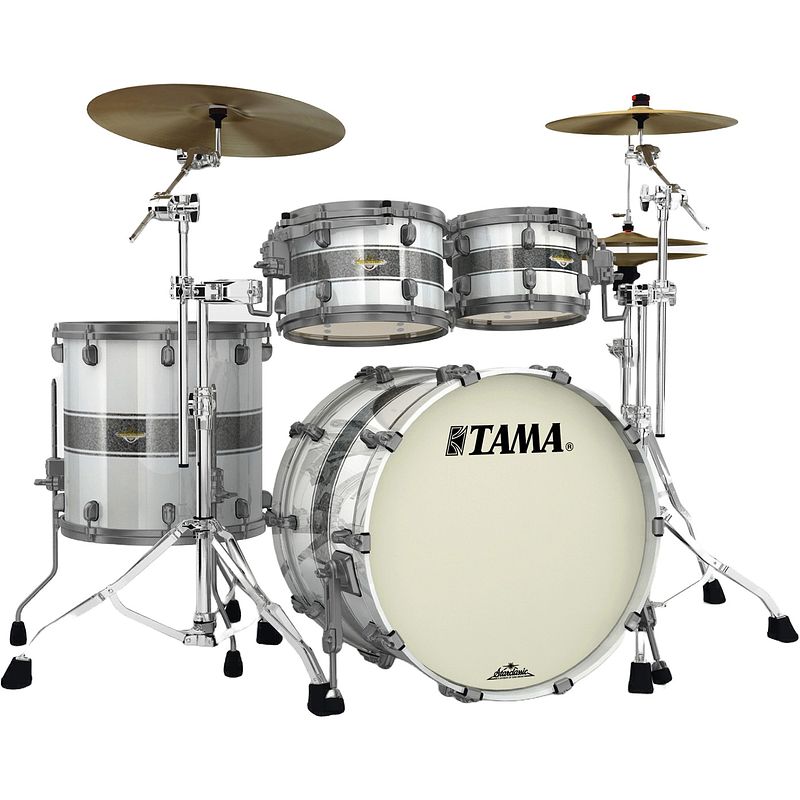 Foto van Tama ma42tzus-ssr starclassic maple silver snow racing stripe 4d. shellset smoked black nickel hardware