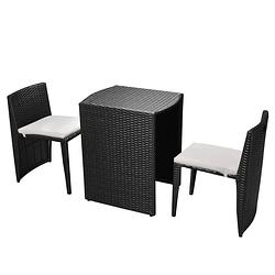 Foto van Vidaxl 3-delige bistroset met kussens poly rattan zwart