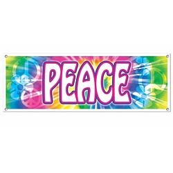 Foto van Sixties peace banner 150 cm - feestdecoratieborden