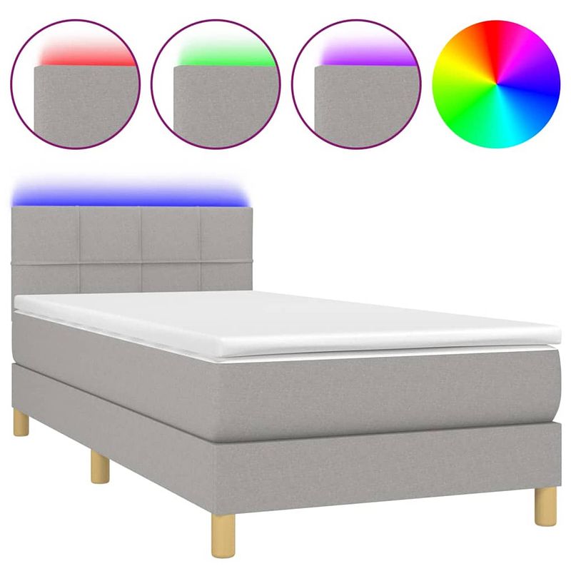 Foto van The living store boxspring - led - pocketvering matras - huidvriendelijk topmatras - lichtgrijs 203x100x78/88 cm