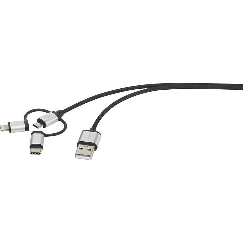 Foto van Renkforce apple ipad/iphone/ipod, usb 2.0 aansluitkabel [1x usb-a 2.0 stekker - 1x micro-usb 2.0 b stekker, apple dock-stekker lightning, usb-c stekker] 0.50 m