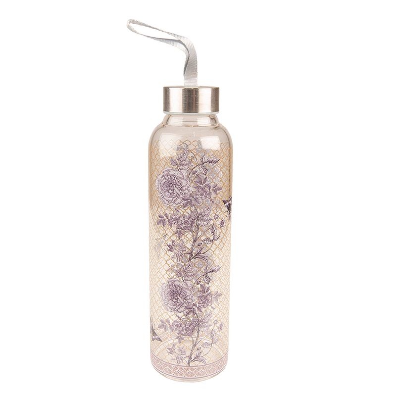 Foto van Clayre & eef glazen fles 650 ml glas rond bloemen waterfles transparant waterfles