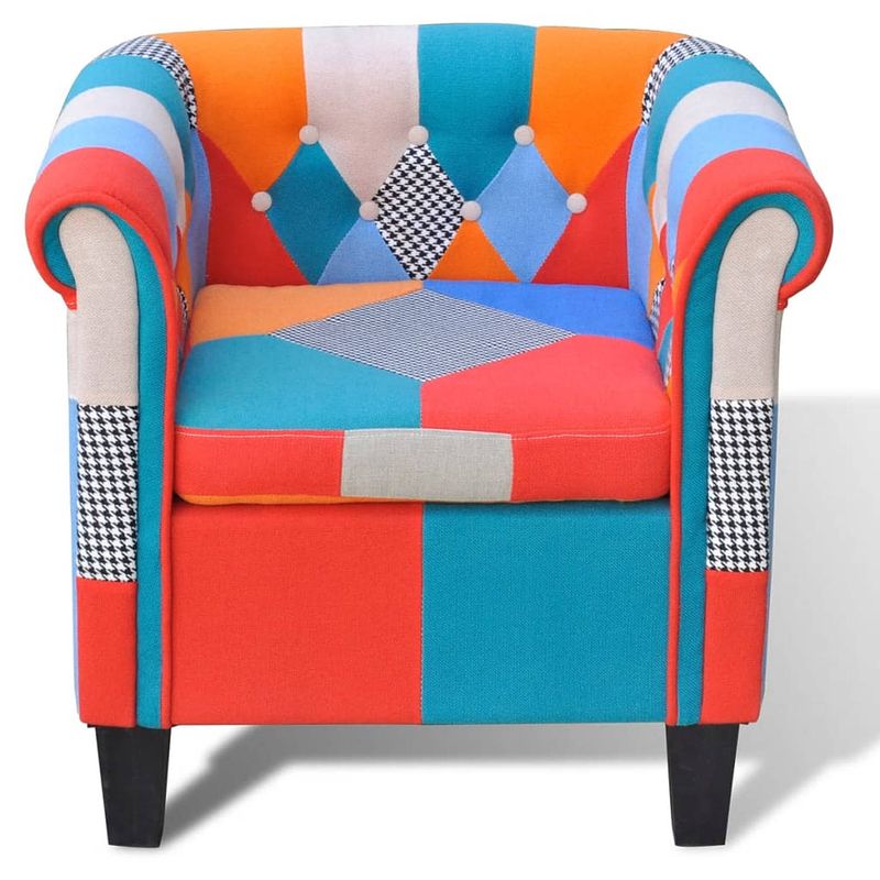 Foto van The living store patchwork fauteuil - polyester - 68.5x60.5x65cm - multiplex frame