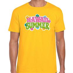 Foto van Hawaii summer t-shirt geel voor heren xl - feestshirts