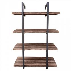 Foto van Wandrek ladder stoer - wandplank boekenkast - wandkast - industrieel - 4 opbergplanken