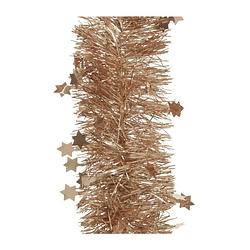 Foto van 1x stuks lametta kerstslingers met sterretjes toffee bruin 270 x 10 cm - kerstslingers