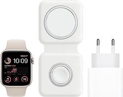 Foto van Apple watch se (2022) 40mm starlight aluminium starlight sportband + magsafe oplaadpakket