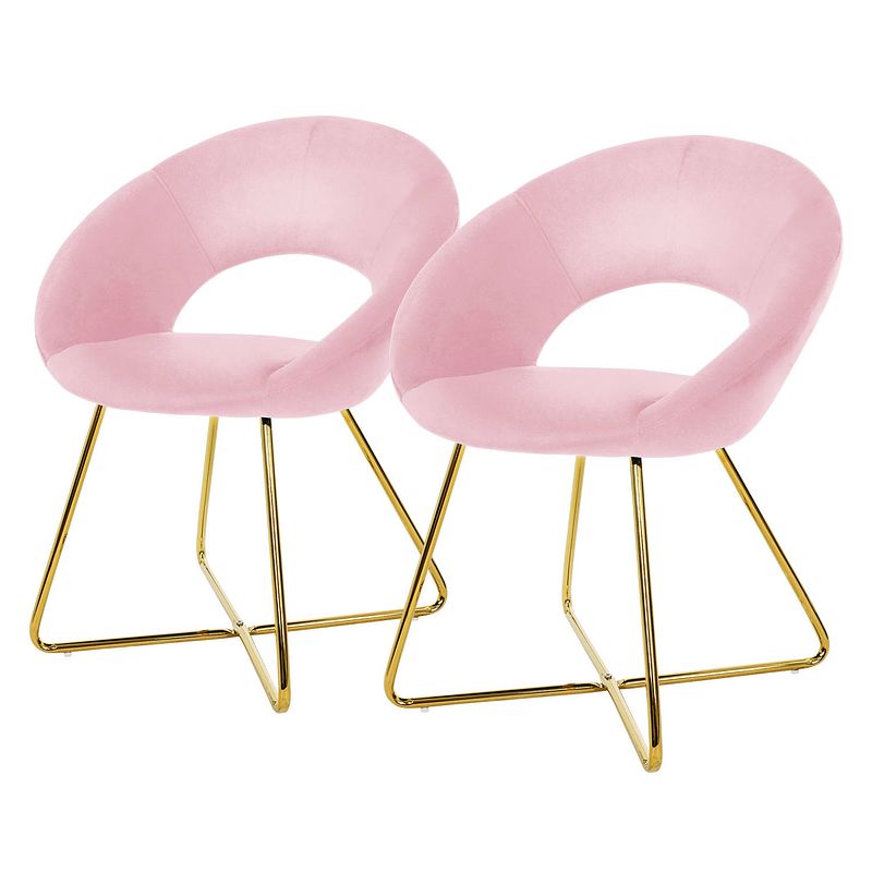 Foto van Ml-design eetkamerstoelen set van 2 roze fluweel, woonkamerstoel met ronde rugleuning, gestoffeerde stoel met gouden