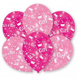 Foto van Amscan ballonnen it's a girl 27,5 cm latex roze/wit 6 stuks