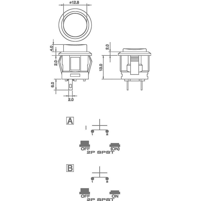 Foto van Tru components 1587752 tc-r13-523a-05rt druktoets 250 v/ac 1.5 a 1x uit/(aan) moment 1 stuk(s)