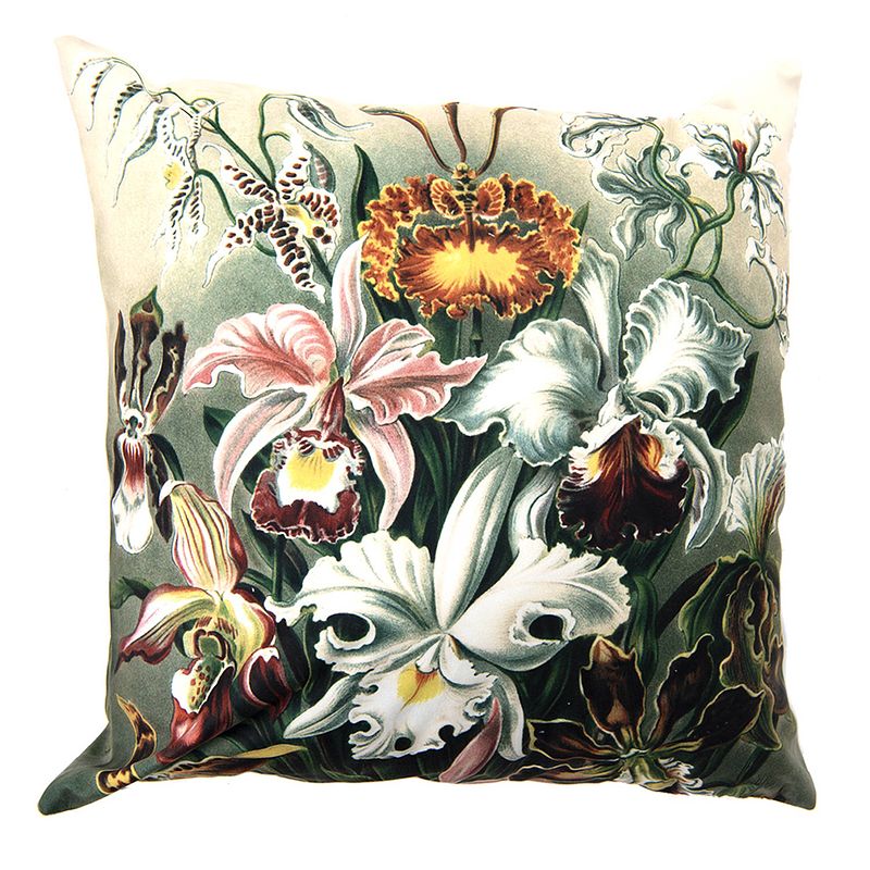 Foto van Clayre & eef kussenhoes 45*45 cm groen wit polyester vierkant bloemen sierkussenhoes kussen groen sierkussenhoes kussen