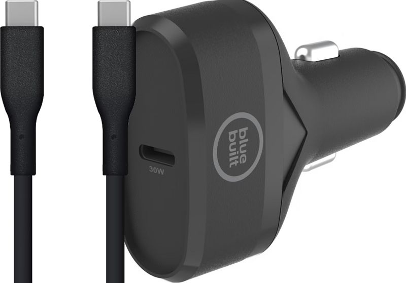 Foto van Bluebuilt power delivery autolader 30w + veripart usb c kabel 2m kunststof zwart