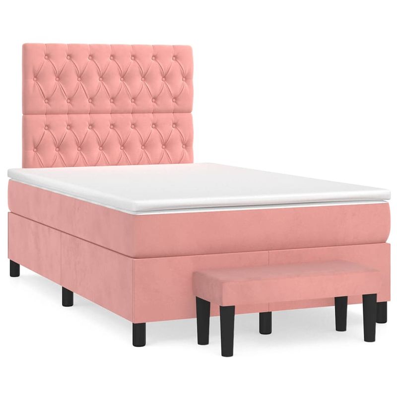 Foto van The living store boxspring bed - roze fluweel - pocketvering - 203x120x118/128 cm - verstelbaar