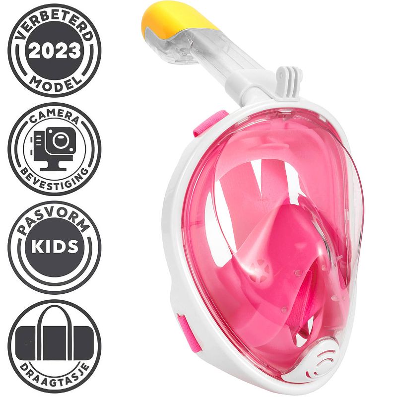 Foto van Gadgy duikmasker full face kinderen - duikbril met snorkel - snorkelset kinderen - snorkelmasker - roze