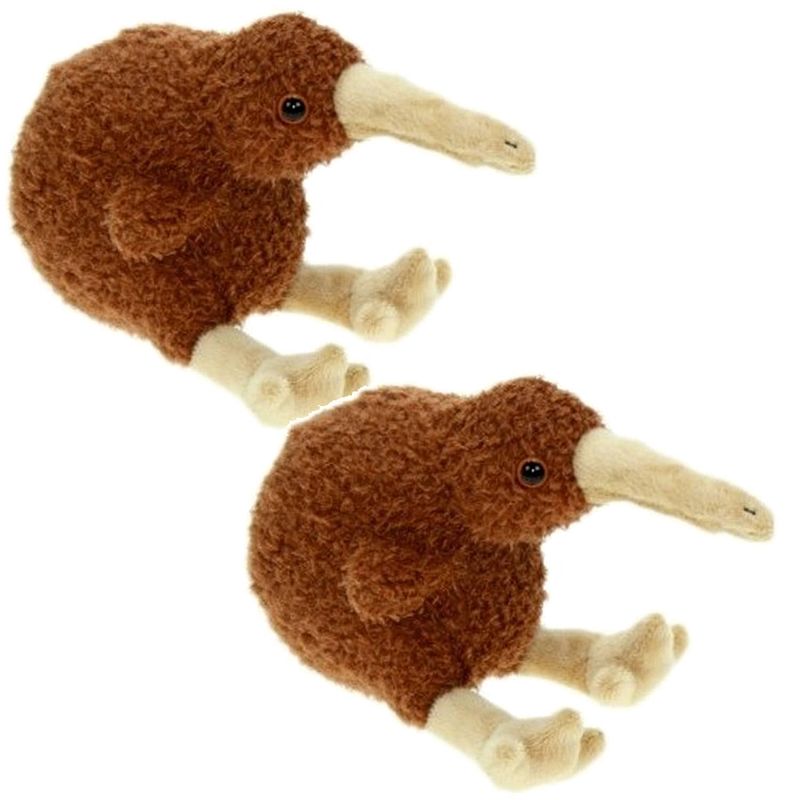 Foto van Set van 2x stuks pluche kiwi vogel knuffel 19 cm - dieren speelgoed knuffels - vogel knuffels