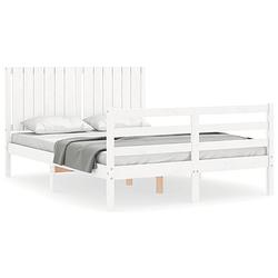 Foto van The living store-bedframe-met-hoofdbord-massief-hout-wit-140x200-cm - bed