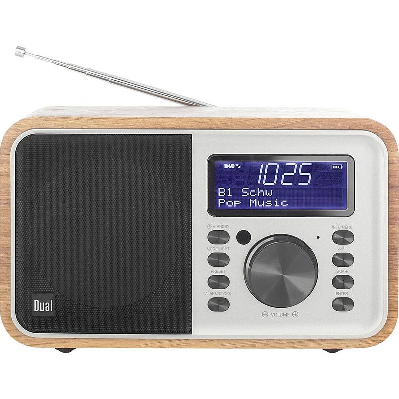 Foto van Dual dcr 51 tafelradio dab+, vhf (fm) aux, bluetooth, dab+, sd, fm, usb wekfunctie, oplaadbaar hout