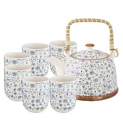 Foto van Haes deco - chinese thee set - theepot met 6 kleine kopjes - porselein - kleine blauwe bloemen