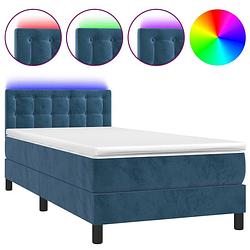 Foto van The living store boxspring - donkerblauw fluweel - 193x90x78/88 cm - led-verlichting