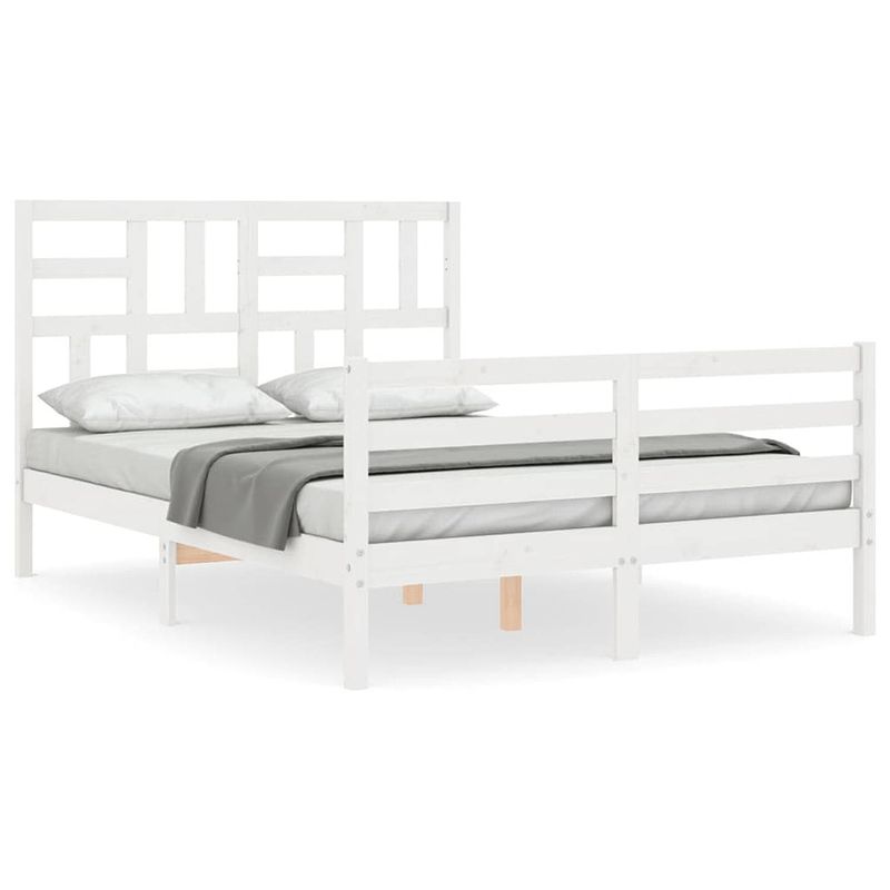 Foto van The living store bedframe grenenhout - wit - 205.5 x 125.5 x 104 cm - multiplex lattenbodem