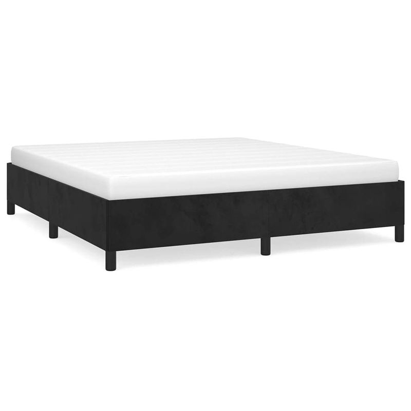 Foto van The living store bedframe - fluweel - ondersteunende poten - multiplex lattenbodem - zwart - 203x163x35 cm - geschikte