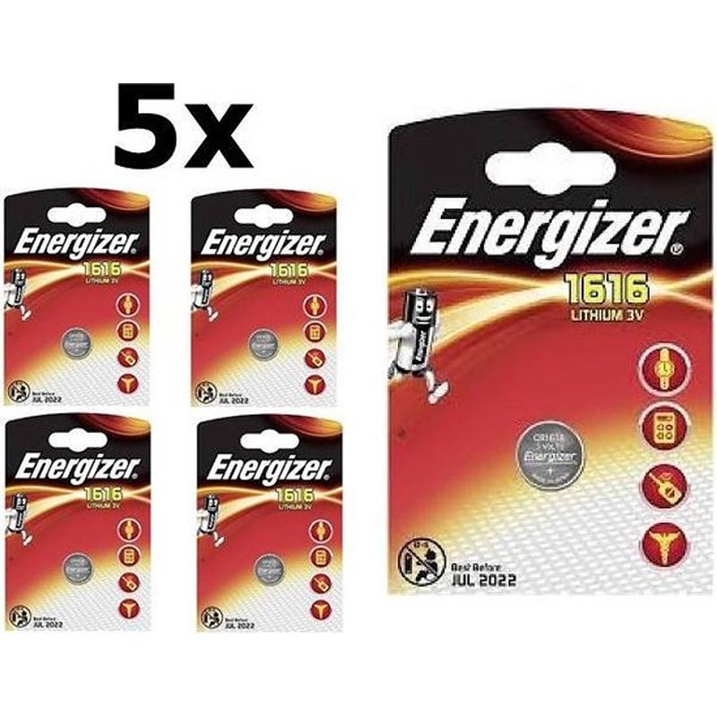 Foto van 5 stuks energizer cr1616 3v lithium knoopcelbatterij