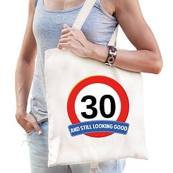 Foto van Verkeersbord / stopbord 30/dertig katoenen cadeau tas wit voor dames en heren - feest boodschappentassen