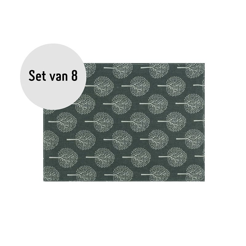 Foto van Krumble placemat met boom patroon - 30 x 40 cm - katoen - antraciet - set van 8