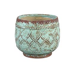 Foto van Ptmd jiske green terracotta pot earth rhombus round l