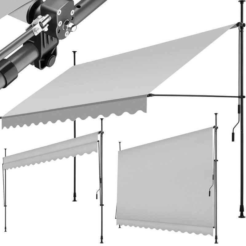 Foto van Tectake - klemluifel - zonnescherm - zonneluifel - klem-zonwering - zonnescherm balkon - 350 x 180 cm - lichtgrijs