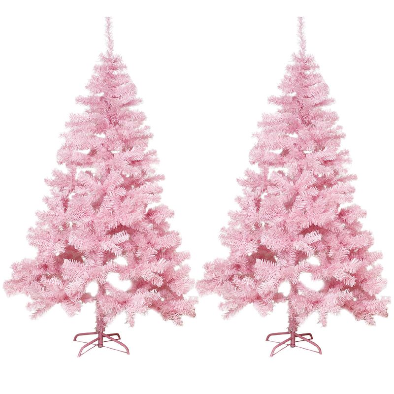 Foto van 2x stuks kunst kerstbomen/kunstbomen roze 180 cm - kunstkerstboom