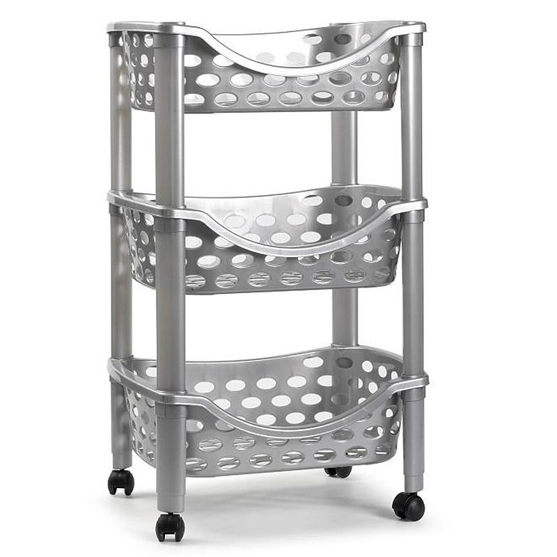 Foto van Keukentrolley/roltafel 3 laags kunststof zilver 40 x 65 cm - opberg trolley