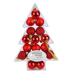 Foto van 17x kunststof rode kleine kerstballen pakket 3 cm - kerstbal