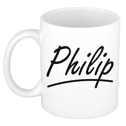 Foto van Naam cadeau mok / beker philip met sierlijke letters 300 ml - naam mokken