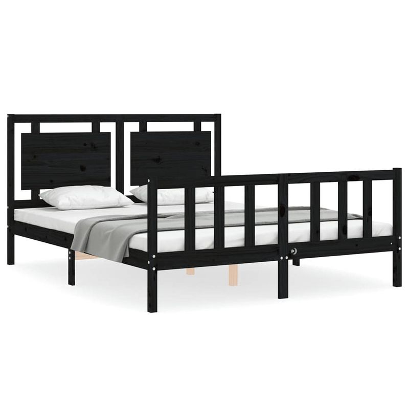 Foto van The living store bedframe zwart massief grenenhout 205.5 x 165.5 x 100 cm - multiplex lattenbodem