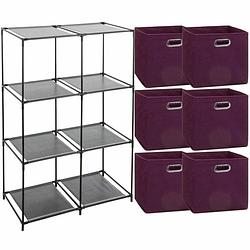 Foto van 5five kastmandjes/opberg mandjes - aubergine paars - 6x stuks van 29 liter - rekje is 68 x 98 cm - opbergmanden