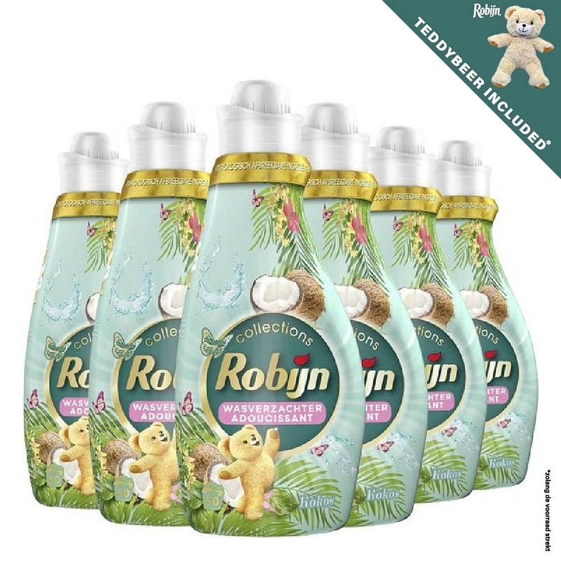 Foto van Robijn wasverzachter - kokos sensation vloeibare wasverzachter - 6 x 50 wasbeurten - voordeelverpakking