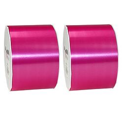 Foto van 2x xl hobby/decoratie fuchsia roze kunststof sierlinten 9 cm/90 mm x 91 meter - cadeaulinten