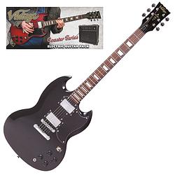 Foto van Vintage vip-v69blk coaster series gloss black guitar pack elektrische gitaar set met versterker