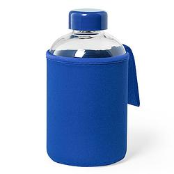 Foto van Glazen waterfles/drinkfles met blauwe softshell bescherm hoes 600 ml - drinkflessen