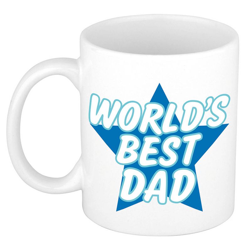 Foto van Worlds best dad kado mok / beker wit met blauwe ster - vaderdag / verjaardag - feest mokken