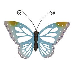 Foto van Grote lichtblauwe vlinders/muurvlinders 51 x 38 cm cm tuindecoratie - tuinbeelden