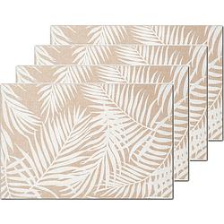 Foto van Placemats palm bladeren print - 4x - linnen - 45 x 30 cm - beige - placemats