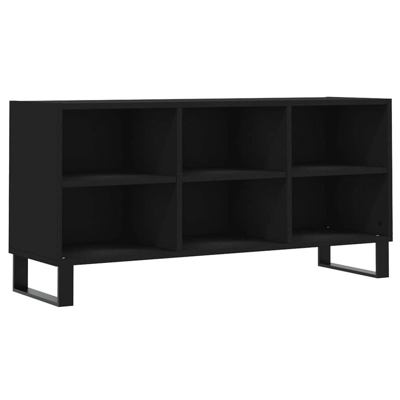 Foto van The living store tv-meubel zwarte bewerkt houten tv-kast - 103.5 x 30 x 50 cm - met veel opbergruimte