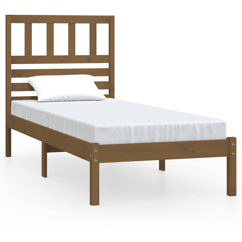 Foto van The living store houten bedframe - honingbruin - 205.5 x 96 x 100 cm - geschikt voor matras 90 x 200 cm