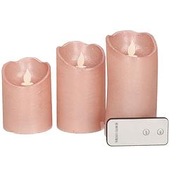 Foto van Kaarsen set van 3x stuks led stompkaarsen lichtroze met afstandsbediening - led kaarsen