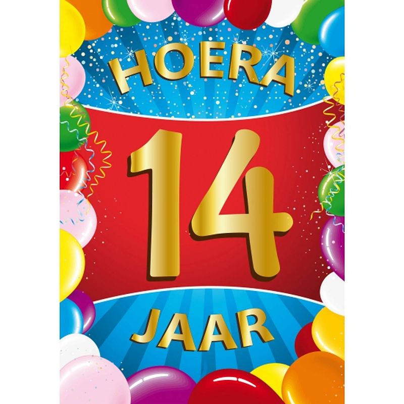 Foto van 14 jaar mega deurposter 59 x 84 cm leeftijd verjaardag feestartikelen - feestposters