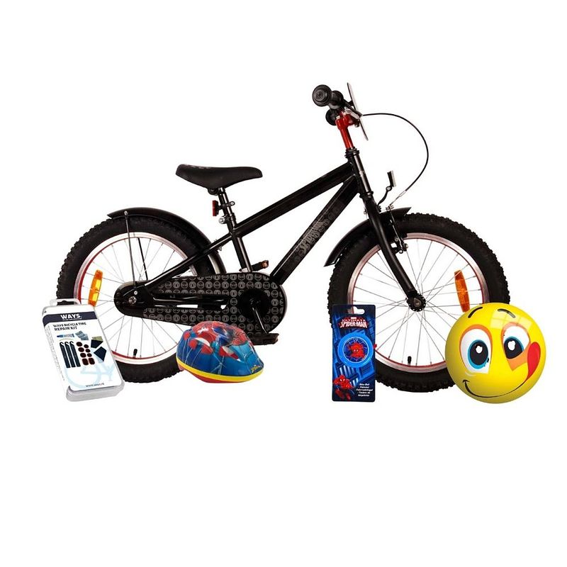 Foto van Volare kinderfiets spider-man - 20 inch - zwart - inclusief fietshelm en accessoires